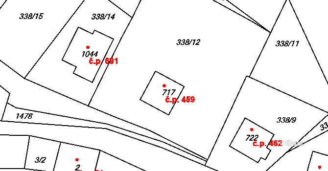 Kudlov 459, Zlín na parcele st. 717 v KÚ Kudlov, Katastrální mapa