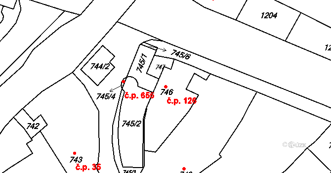 Želechovice nad Dřevnicí 126 na parcele st. 746 v KÚ Želechovice nad Dřevnicí, Katastrální mapa
