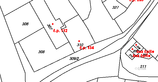 Nížkovice 134 na parcele st. 310 v KÚ Nížkovice, Katastrální mapa