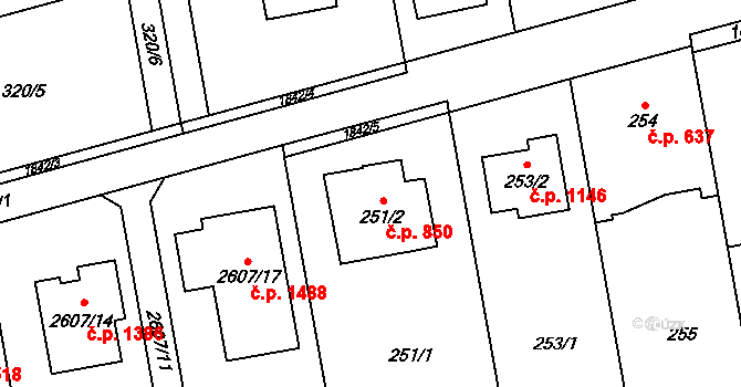 Kylešovice 850, Opava na parcele st. 251/2 v KÚ Kylešovice, Katastrální mapa