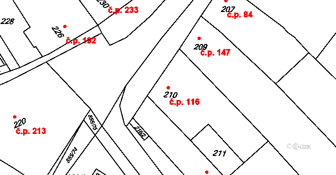 Kobeřice u Brna 116 na parcele st. 210 v KÚ Kobeřice u Brna, Katastrální mapa