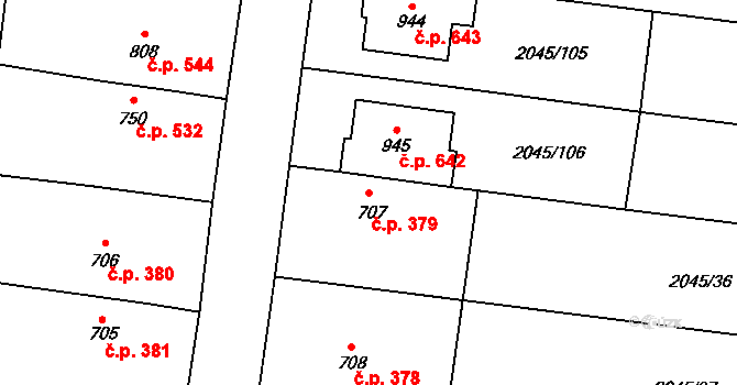 Bánov 379 na parcele st. 707 v KÚ Bánov, Katastrální mapa