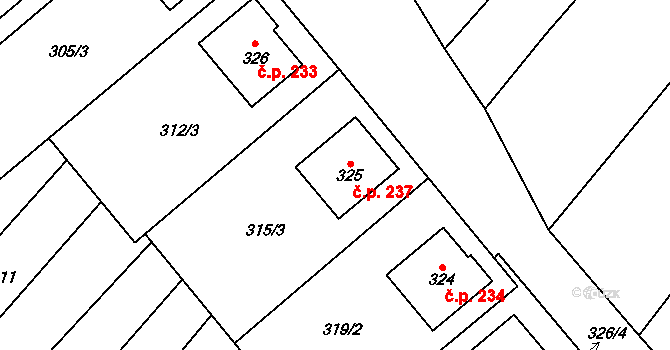 Podolí 237 na parcele st. 325 v KÚ Podolí nad Olšavou, Katastrální mapa