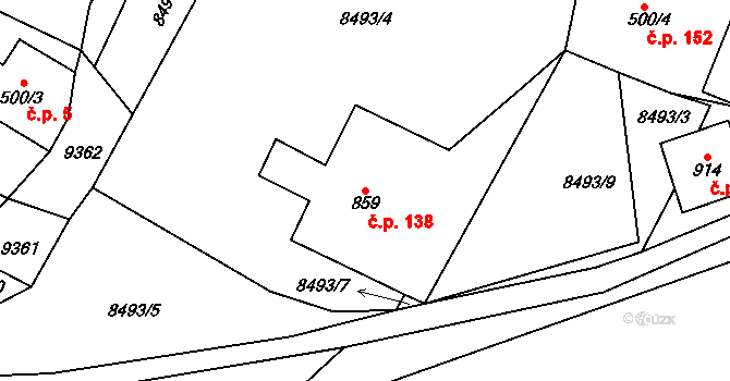 Vyškovec 138 na parcele st. 859 v KÚ Vyškovec, Katastrální mapa