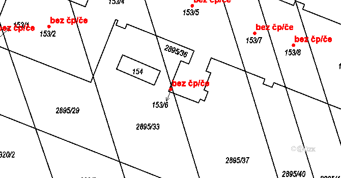 Měčín 50044907 na parcele st. 153/6 v KÚ Měčín, Katastrální mapa