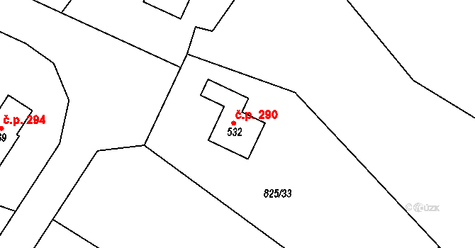 Ludvíkovice 290 na parcele st. 532 v KÚ Ludvíkovice, Katastrální mapa