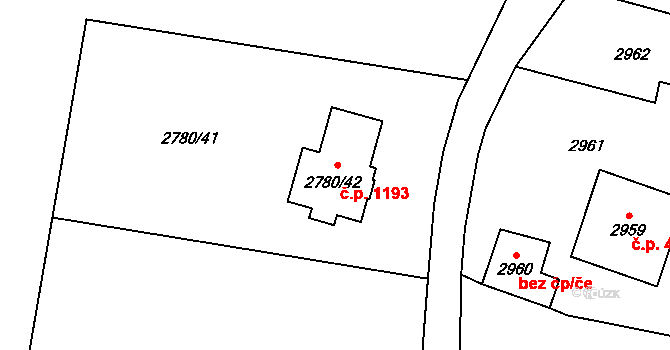 Jablunkov 1193 na parcele st. 2780/42 v KÚ Jablunkov, Katastrální mapa