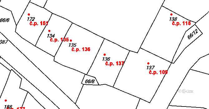 Byšice 137 na parcele st. 136 v KÚ Byšice, Katastrální mapa