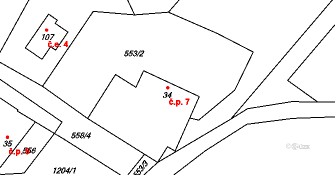 Františkov 7, Smilovy Hory na parcele st. 34 v KÚ Radostovice u Smilových Hor, Katastrální mapa