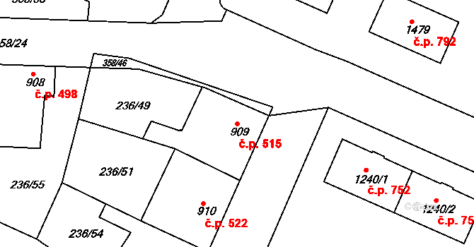 Sušice II 515, Sušice na parcele st. 909 v KÚ Sušice nad Otavou, Katastrální mapa