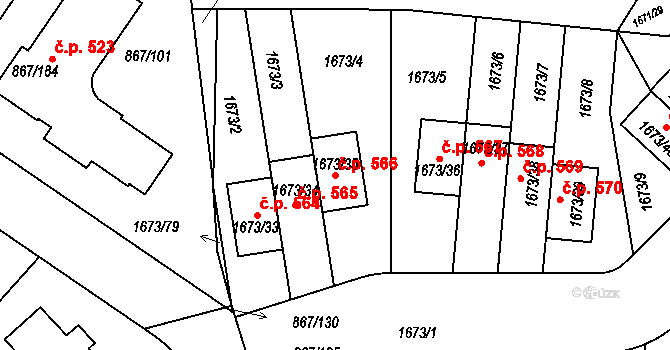 Hřebeč 566 na parcele st. 1673/35 v KÚ Hřebeč, Katastrální mapa