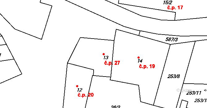Lohenice 27, Přelouč na parcele st. 13 v KÚ Lohenice u Přelouče, Katastrální mapa