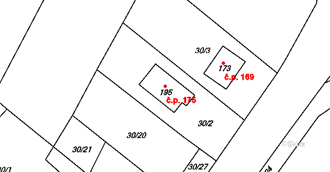 Horní Stakory 175, Kosmonosy na parcele st. 195 v KÚ Horní Stakory, Katastrální mapa