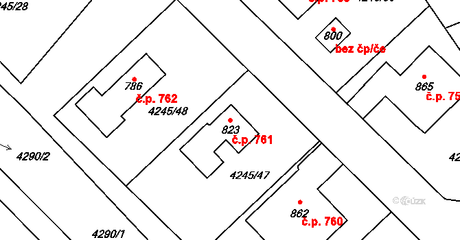 Rudoltice 761 na parcele st. 823 v KÚ Rudoltice u Lanškrouna, Katastrální mapa