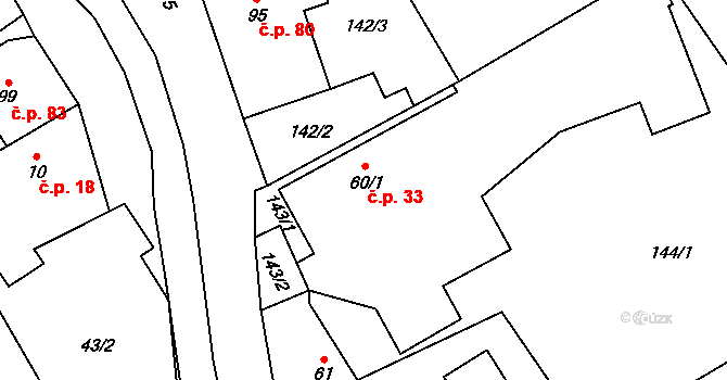Straník 33, Nový Jičín na parcele st. 60/1 v KÚ Straník, Katastrální mapa