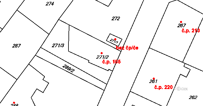 Senec 105, Zruč-Senec na parcele st. 271/2 v KÚ Senec u Plzně, Katastrální mapa