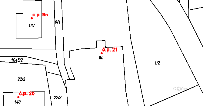 Domašín 21, Dobruška na parcele st. 80 v KÚ Domašín u Dobrušky, Katastrální mapa