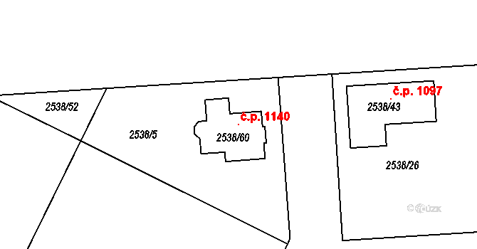 Zruč nad Sázavou 1140 na parcele st. 2538/60 v KÚ Zruč nad Sázavou, Katastrální mapa