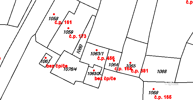 Podivín 456 na parcele st. 1063/1 v KÚ Podivín, Katastrální mapa