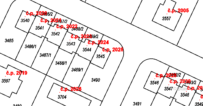Nový Bydžov 2025 na parcele st. 3545 v KÚ Nový Bydžov, Katastrální mapa