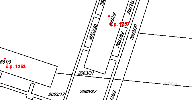 Holešov 1257 na parcele st. 2662/2 v KÚ Holešov, Katastrální mapa