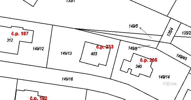 Veselý Žďár 233 na parcele st. 403 v KÚ Veselý Žďár, Katastrální mapa