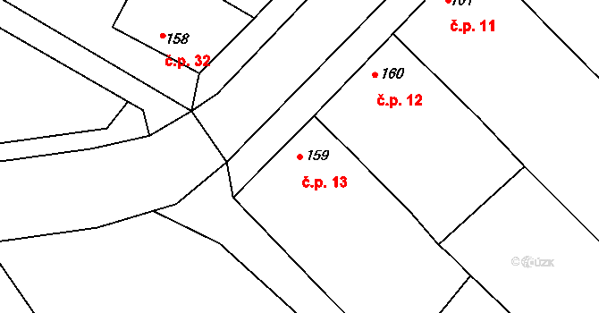 Otonovice 13, Hrubčice na parcele st. 159 v KÚ Hrubčice, Katastrální mapa