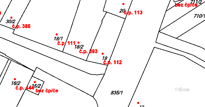 Olšany u Prostějova 112 na parcele st. 19 v KÚ Olšany u Prostějova, Katastrální mapa