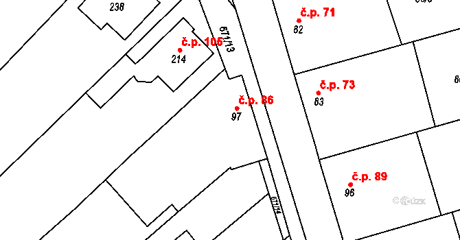 Prostějovičky 86 na parcele st. 97 v KÚ Prostějovičky, Katastrální mapa