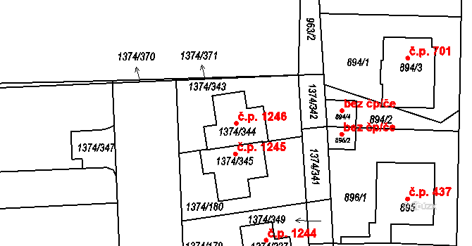 Dolní Chabry 1246, Praha na parcele st. 1374/344 v KÚ Dolní Chabry, Katastrální mapa