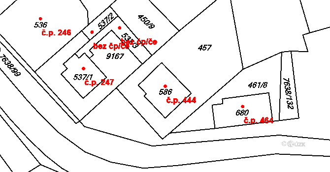 Hostěradice 444 na parcele st. 586 v KÚ Hostěradice na Moravě, Katastrální mapa