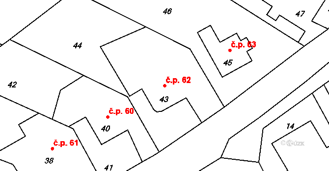 Hluzov 62, Černotín na parcele st. 43 v KÚ Hluzov, Katastrální mapa
