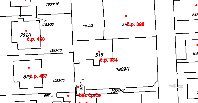 Hranice IV-Drahotuše 384, Hranice na parcele st. 515 v KÚ Drahotuše, Katastrální mapa