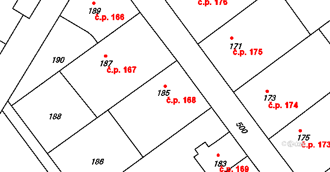 Malešov 168 na parcele st. 185 v KÚ Malešov, Katastrální mapa