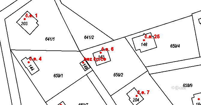 Řehenice 6 na parcele st. 145 v KÚ Malešín, Katastrální mapa