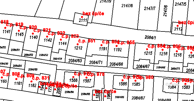 Jáchymov 854 na parcele st. 1191 v KÚ Jáchymov, Katastrální mapa