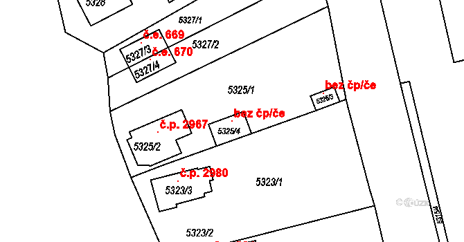 Brno 120059908 na parcele st. 5325/4 v KÚ Líšeň, Katastrální mapa