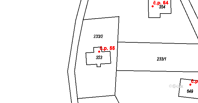 Skuhrov 55 na parcele st. 353 v KÚ Skuhrov u Železného Brodu, Katastrální mapa