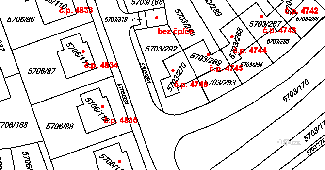 Jihlava 4746 na parcele st. 5703/270 v KÚ Jihlava, Katastrální mapa