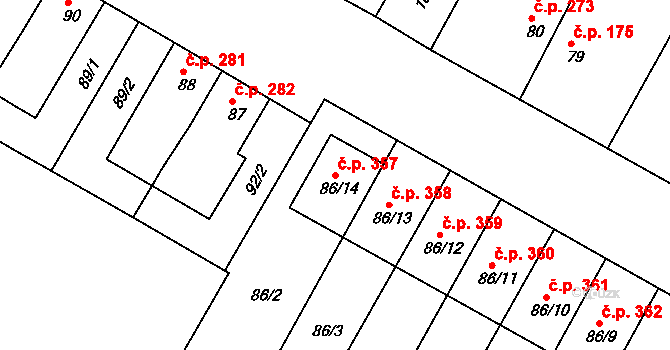 Čejč 357 na parcele st. 86/14 v KÚ Čejč, Katastrální mapa