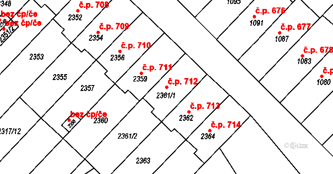 Moravský Písek 712 na parcele st. 2361/1 v KÚ Moravský Písek, Katastrální mapa