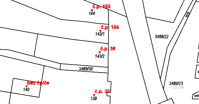 Sobůlky 36 na parcele st. 143/2 v KÚ Sobůlky, Katastrální mapa