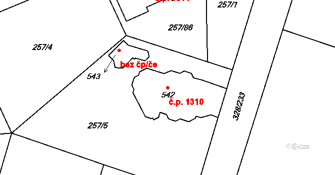 Nová Hospoda 1310, Kamenice na parcele st. 542 v KÚ Štiřín, Katastrální mapa