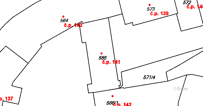 Třeboň I 141, Třeboň na parcele st. 565 v KÚ Třeboň, Katastrální mapa