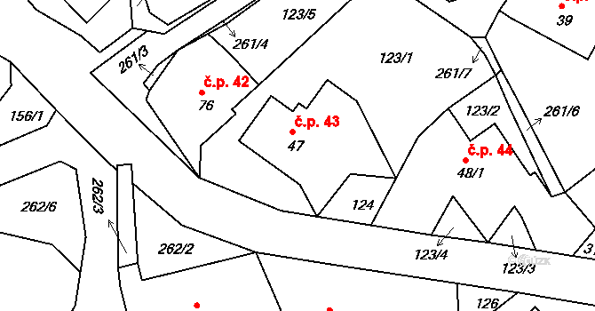 Svijany 43 na parcele st. 47 v KÚ Svijany, Katastrální mapa