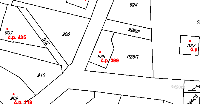 Hrádek nad Nisou 399 na parcele st. 925 v KÚ Hrádek nad Nisou, Katastrální mapa