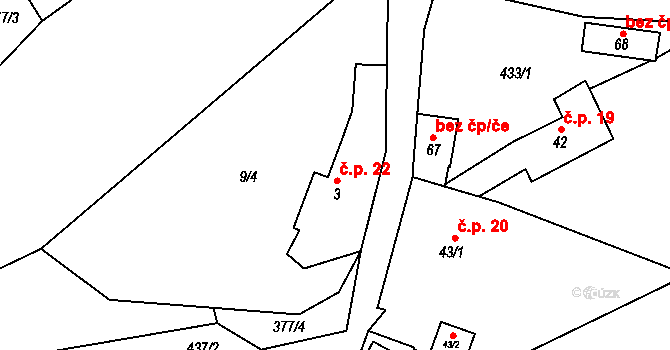 Mrzlice 22, Hrobčice na parcele st. 3 v KÚ Mrzlice, Katastrální mapa