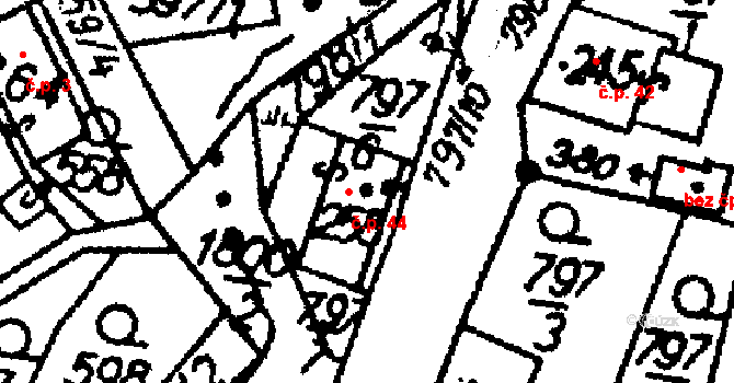 Vesec 44, Mírová pod Kozákovem na parcele st. 258 v KÚ Vesec pod Kozákovem, Katastrální mapa