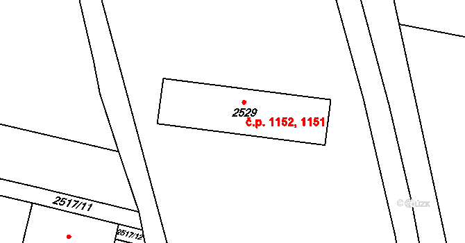 Mikulov 1151,1152 na parcele st. 2529 v KÚ Mikulov na Moravě, Katastrální mapa