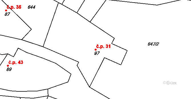 Podolí 31, Mnichovo Hradiště na parcele st. 97 v KÚ Podolí u Mnichova Hradiště, Katastrální mapa